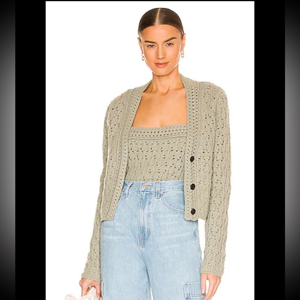 Revolve Vince Crochet Cardigan and Camisole in Artichoke Size XS
